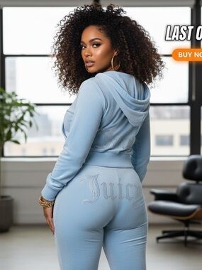 Juicy Couture Baby Blue Velour Rhinestone Logo Joggers